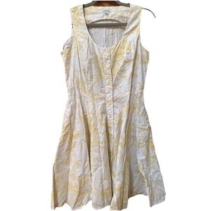 J. peterman Toile De Joey Sleeveless Yellow White Bird Novelty Bird Midi Dress 8